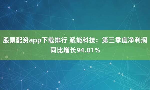 股票配资app下载排行 派能科技：第三季度净利润同比增长94.01%